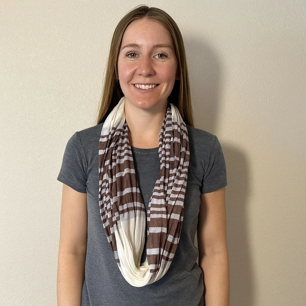 Striped Infinity Scarf Brown & Beige Lightweight‎ Fashion Accessory Women